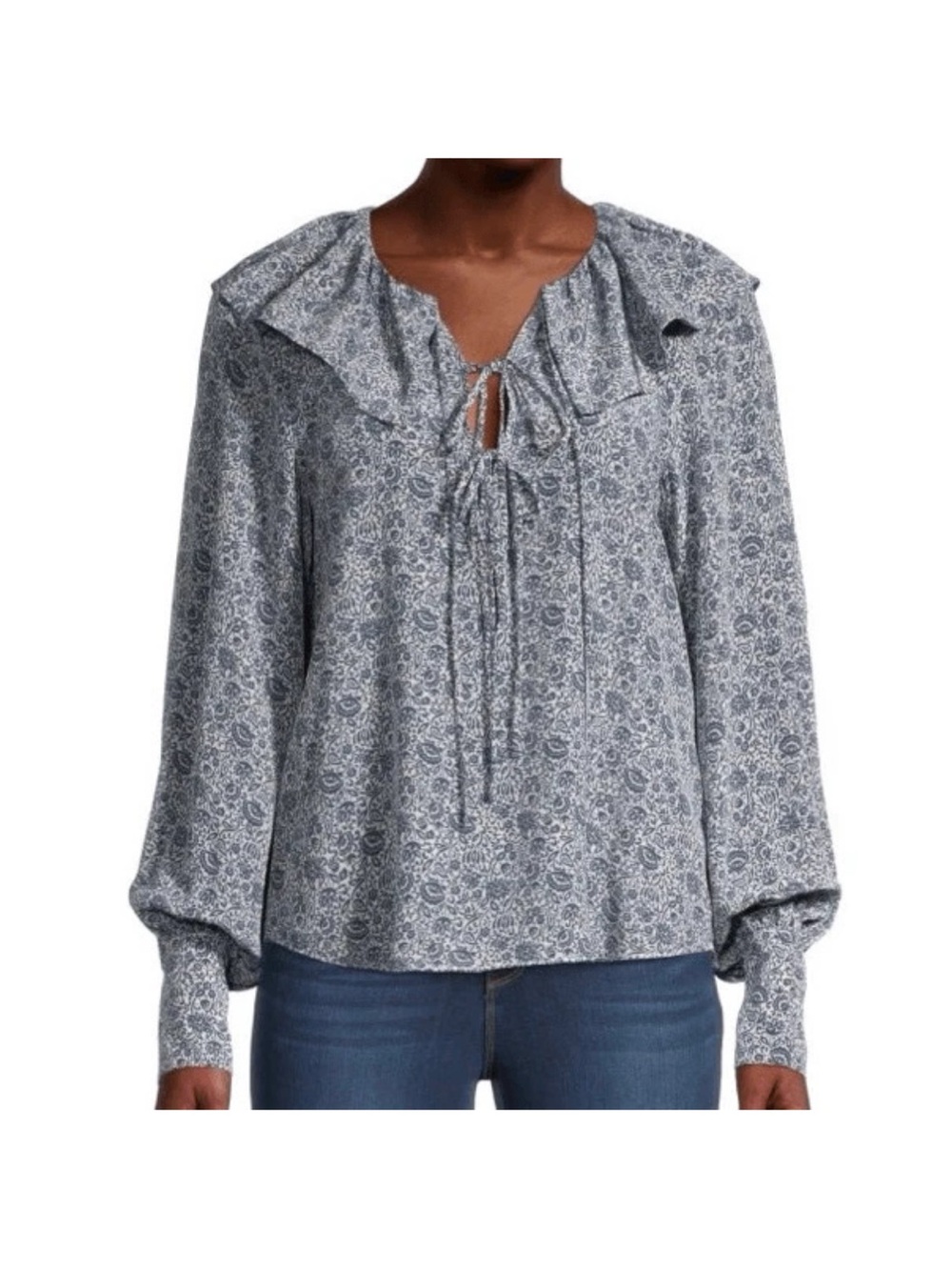 Rebecca Taylor Blue Paisley Tie-Neck Silk Blend Blouse Size Small